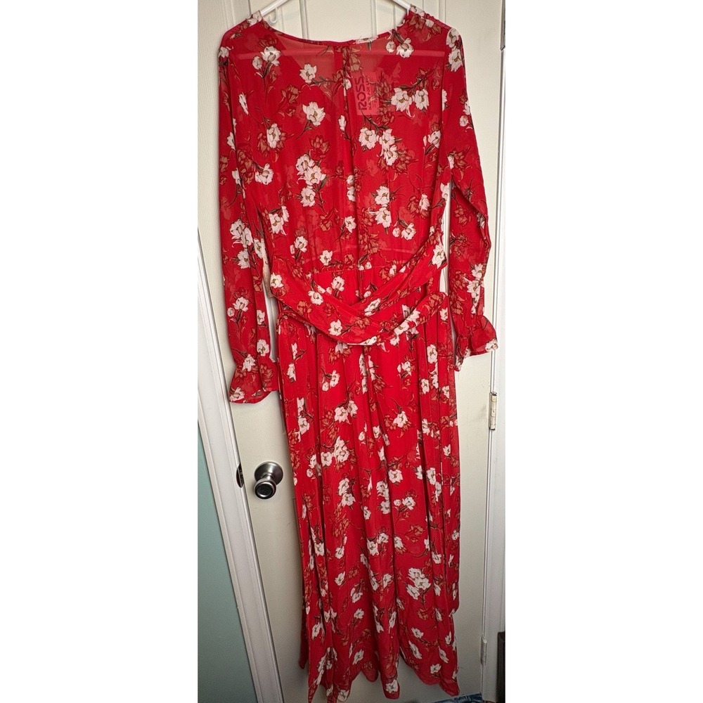 "NEW" INDIGO ROSE  🌸 SIZE Large Red FLORAL PRINT / SHEER BODICE / MAXI DRESS - Picture 6 of 6